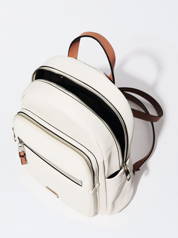 Mochila com efeito de nylon e bolsa removível - Branco-creme