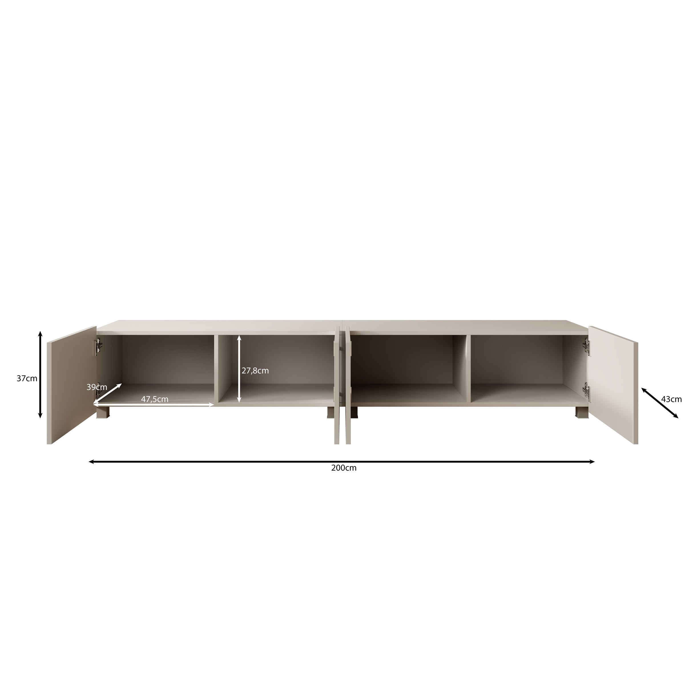 Calgary - TV-Meubel met 4 deuren - Beige - 200x43x37 cm