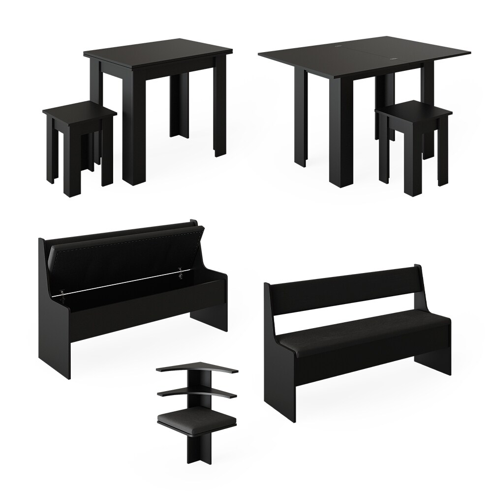 Vicco Eckbankgruppe Küchensitzgruppe Esszimmergruppe Roman Schwarz modern 180x180 cm Sitzbank Sitzecke Küchentisch Tischhocker Küchenmöbel Polstermöbel Esszimmermöbel