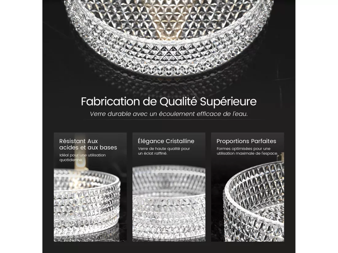 EMKE Vasque à Poser Ronde, 360 x 360 x 112 mm, Lavabo en Verre Transparent, Design Montage sur Comptoir