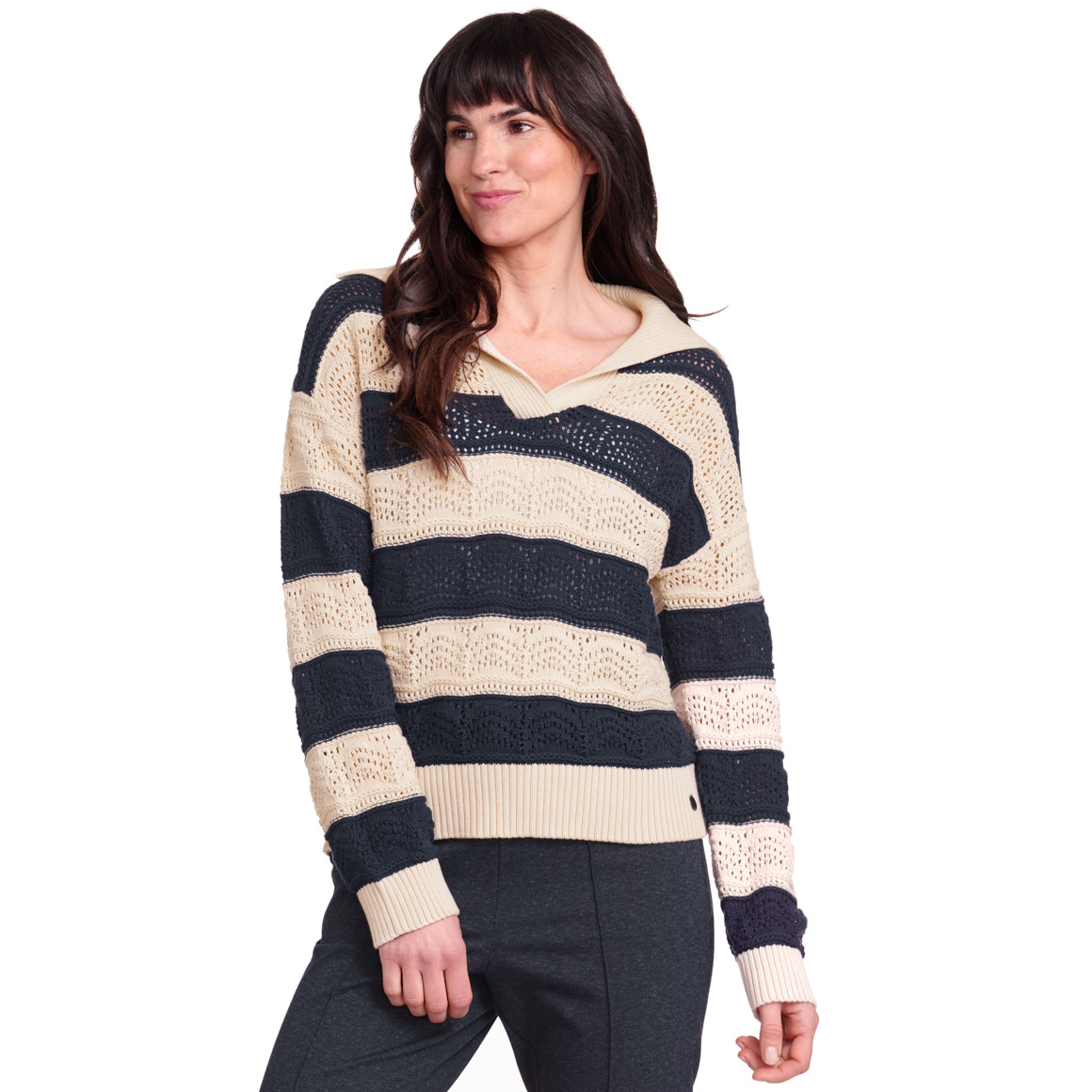 Gina Benotti Damen Strickpullover aus Bio-Baumwolle beige / dunkelblau