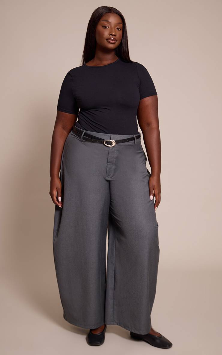 Charcoal Grey Pantalon Large À Ceinture Grande Taille