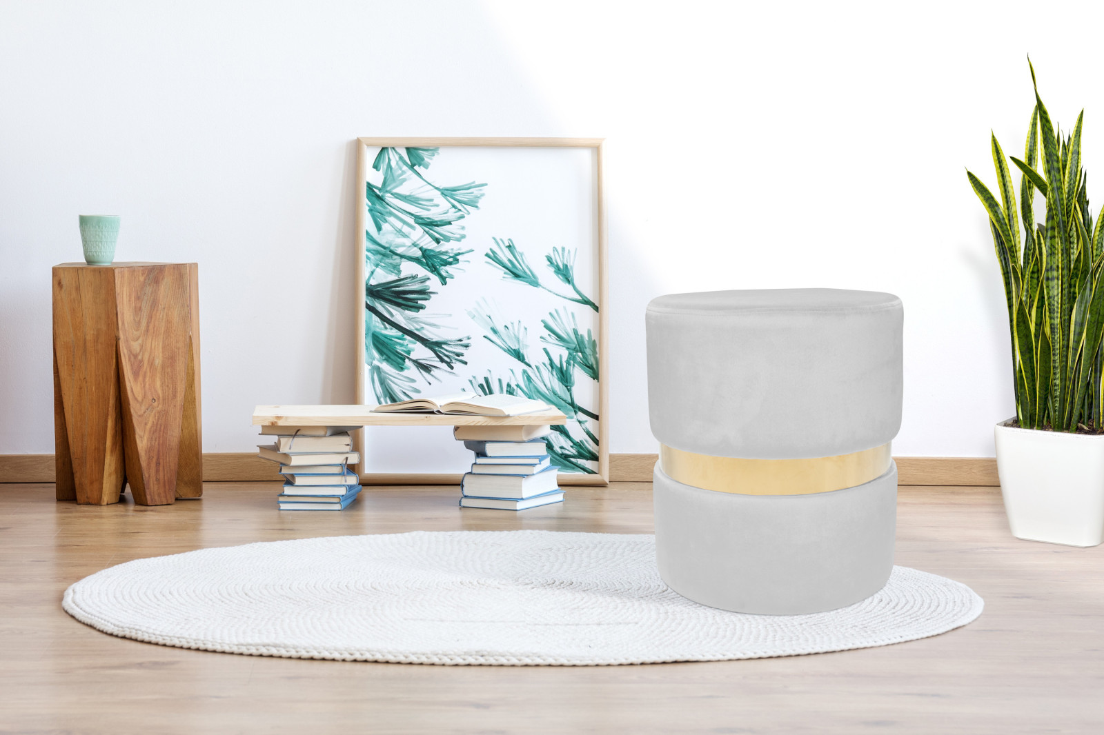 Polsterhocker NOVALIE - grau-gold - Ø 37 cm