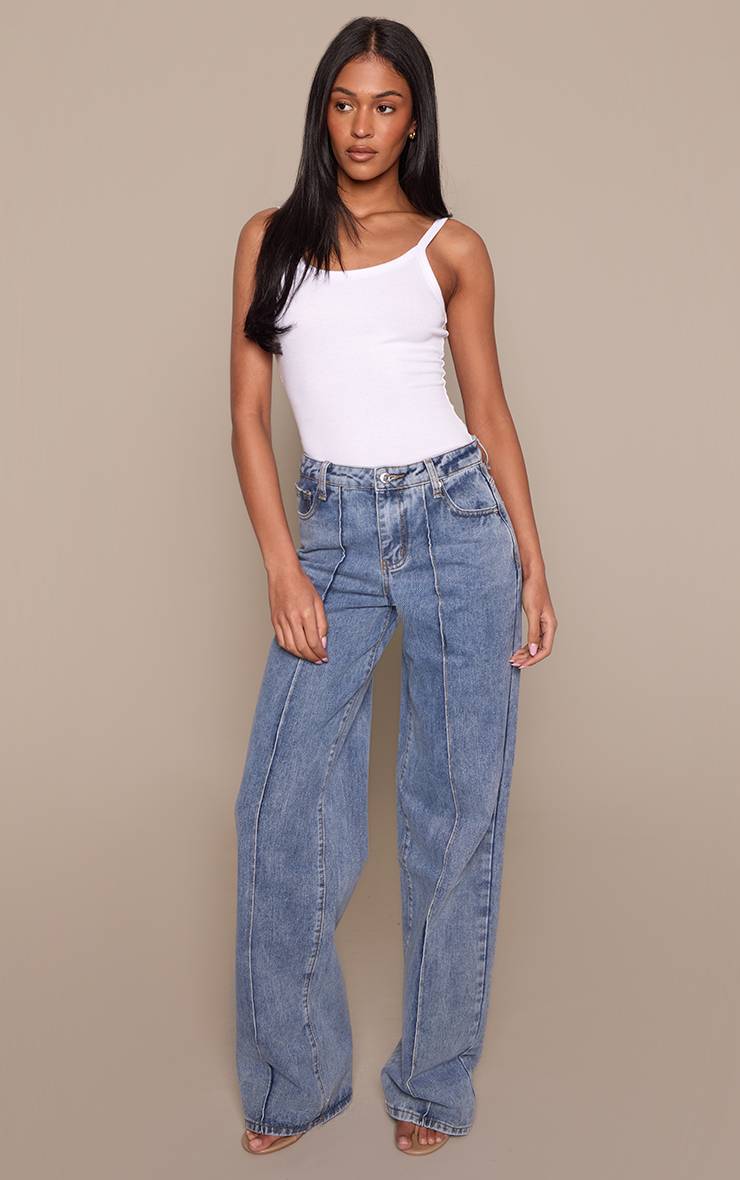 Vintage Mid Wash Jean Large À Coutures Pour Grande Taille