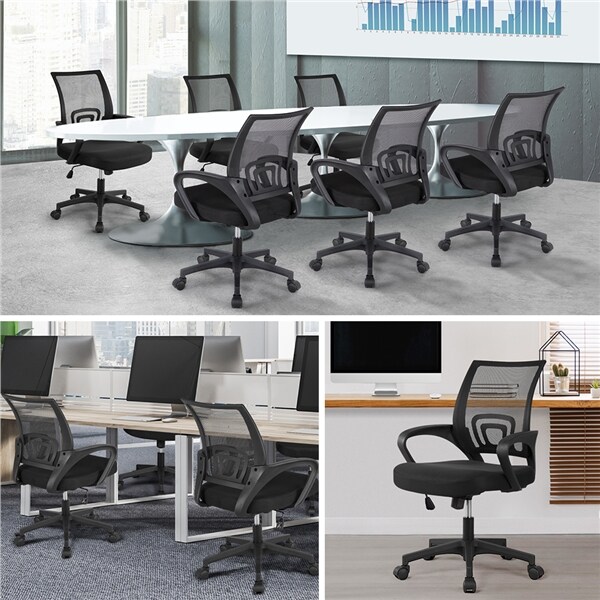 Yaheetech 2x Bürostuhl ergonomischer Drehstuhl mit Netzrücken Bürodrehstuhl Office Chair Höhenverstellung und Wippfunktion Schwarz