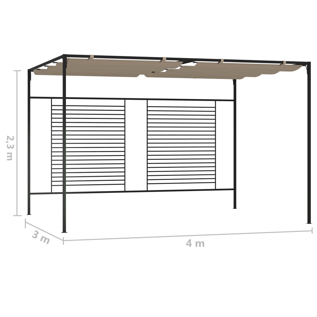 Belvédère avec auvent rétractable 3x4x2,3 m taupe 180 g/m²