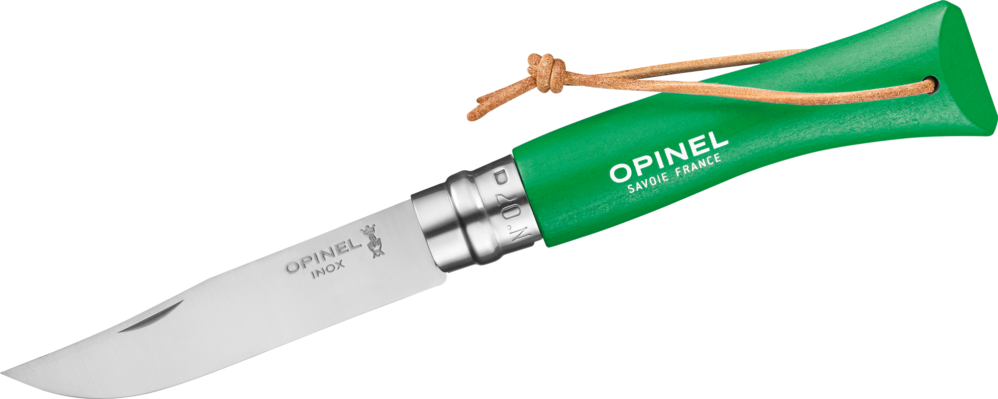 Opinel N°07 Colorama Sport Taschenmesser mit Lederkordel Klingenlänge 8 cm grün