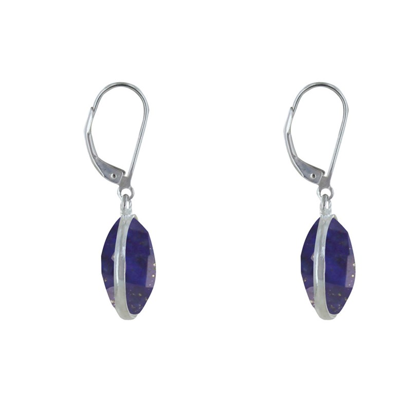 Boucles d'Oreilles Argent Disque de Lapis Lazuli Facettée