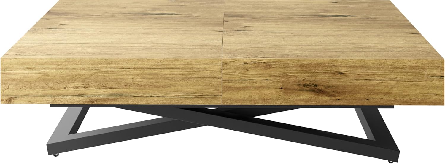 WFL GROUP Couchtisch Höhenverstellbar und Ausziehbar Cavetta U - Wohnzimmertisch Esstisch Multifunktionstisch mit Schwarzem Metallgestell 120-200/80/27-76 cm Lancelot Eiche