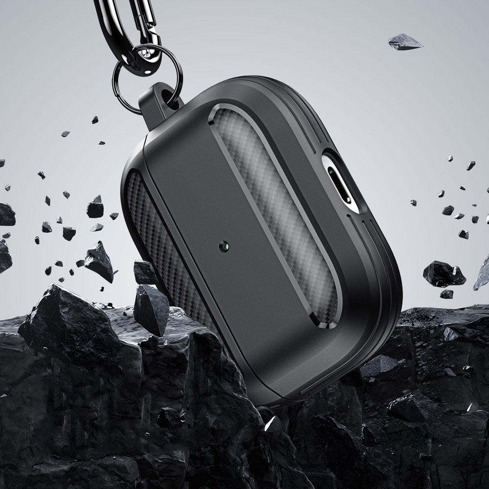 AirPods Pro 2 / AirPods Pro Gummi Schutzhülle Abdeckung mit Karabinerhaken Carbon Look - Dunkelblau