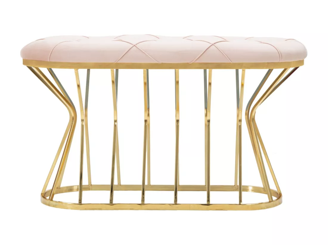 Banc en tissu rose avec structure dorée 91x38x52 cm