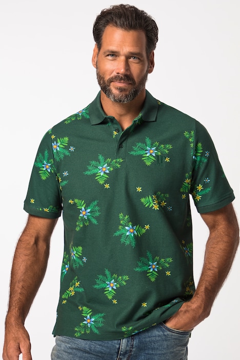 Poloshirt, Halbarm, Piqué, florales Muster, bis 8 XL