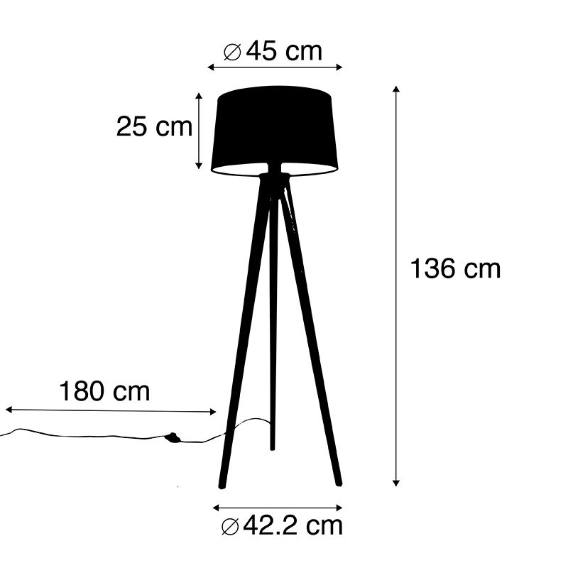 Landelijke tripod vintage hout met linnen kap donkergrijs 45 cm - Tripod Classic