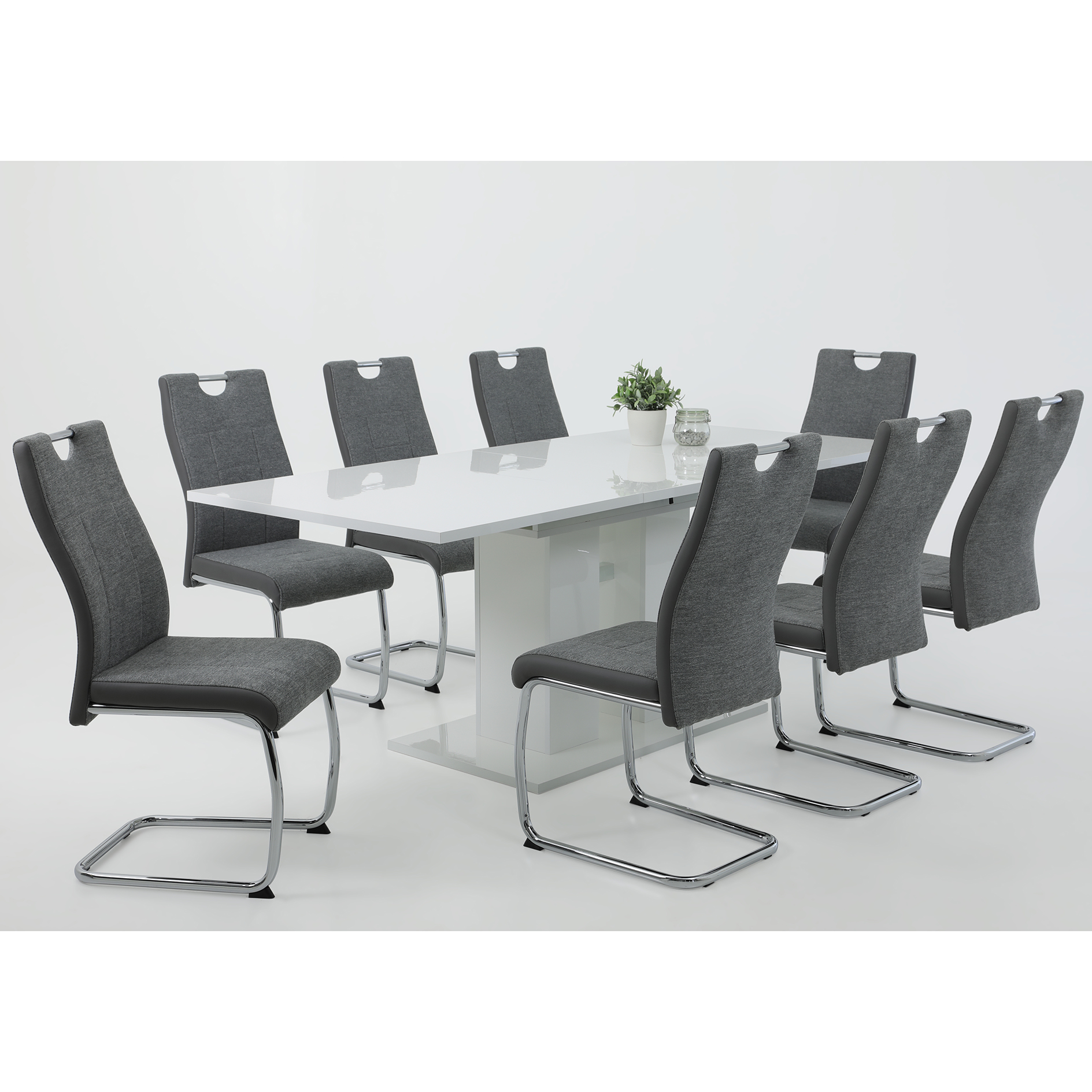 4-teiliges Schwingstuhl-Set - anthrazit-schwarz - Webstoff
