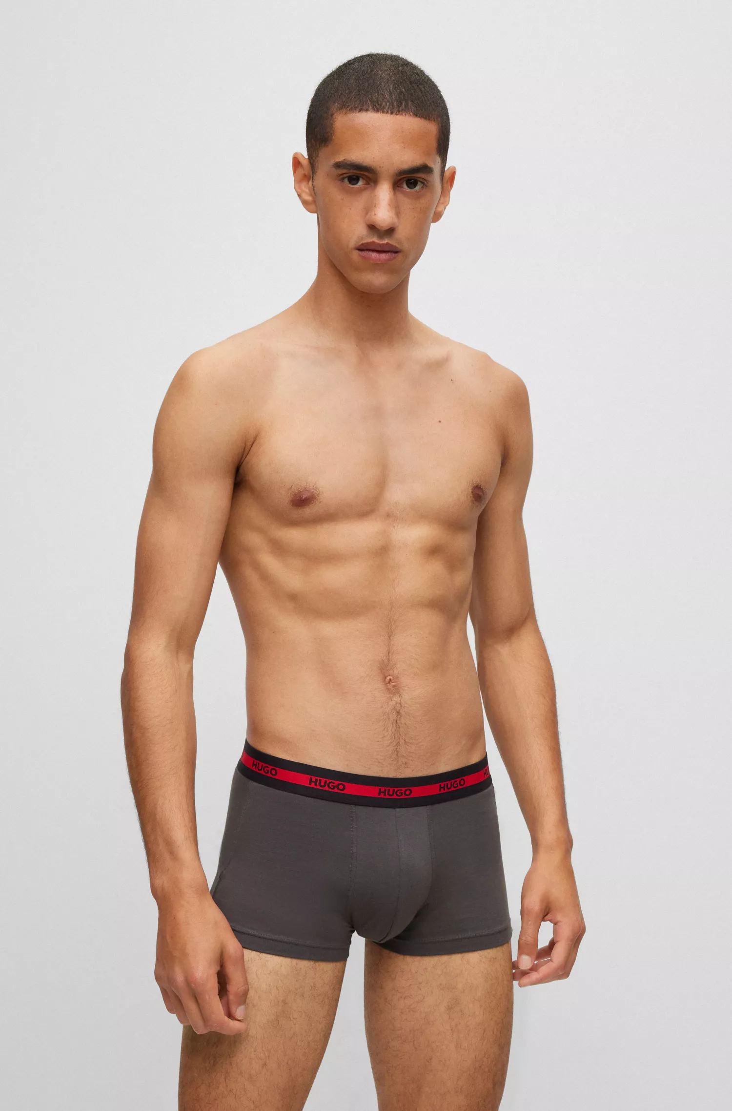 HUGO Vermelho - Pacote com três cuecas boxer de algodão elástico com cós com o logotipo.