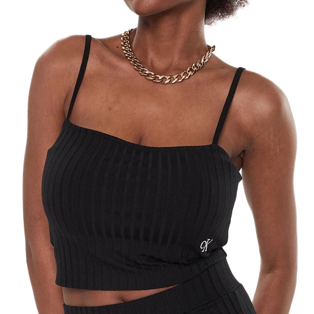 Calvin Klein Jeans Top Noir Femme Calvin Klein Jeans Rib Cropped Strappy