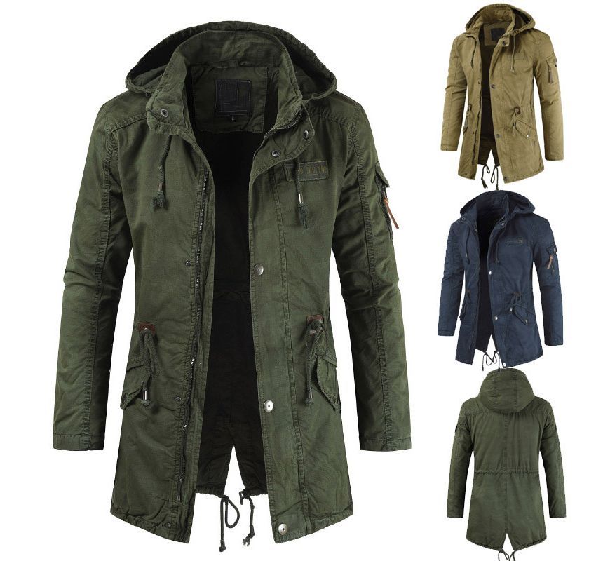 Aozora - Effen parka met capuchon en trekkoordtaille