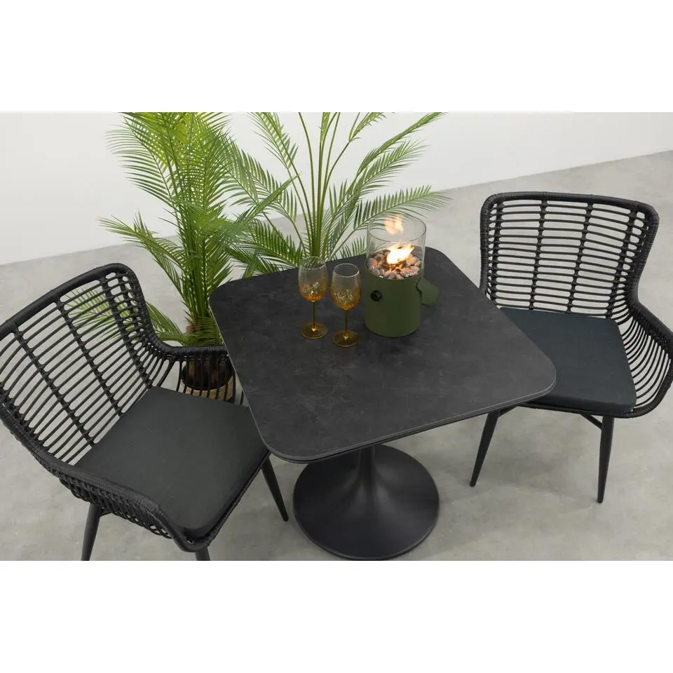 Jasmine/Toscara bistroset 80x80 cm. - Zwart/Keramiek