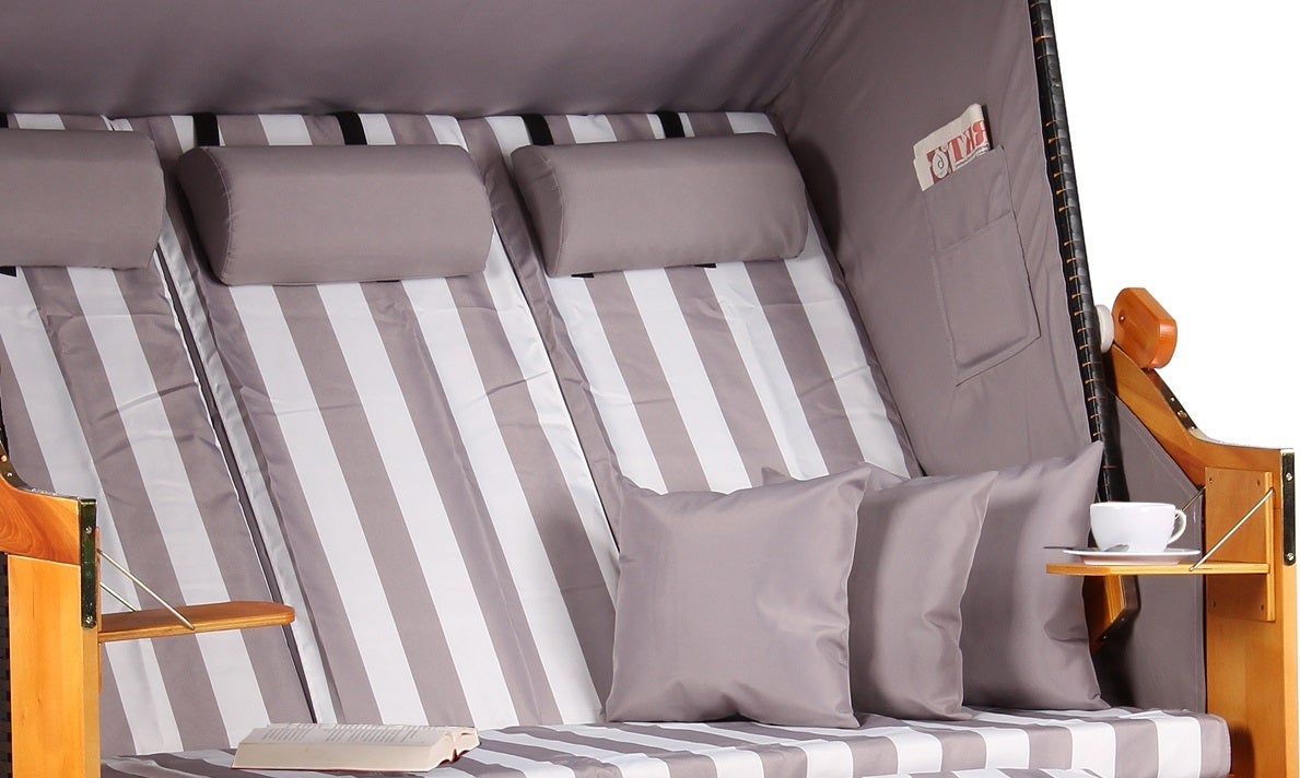 Baltische strandstoel, driezits, PE, zwart, grijs en wit design