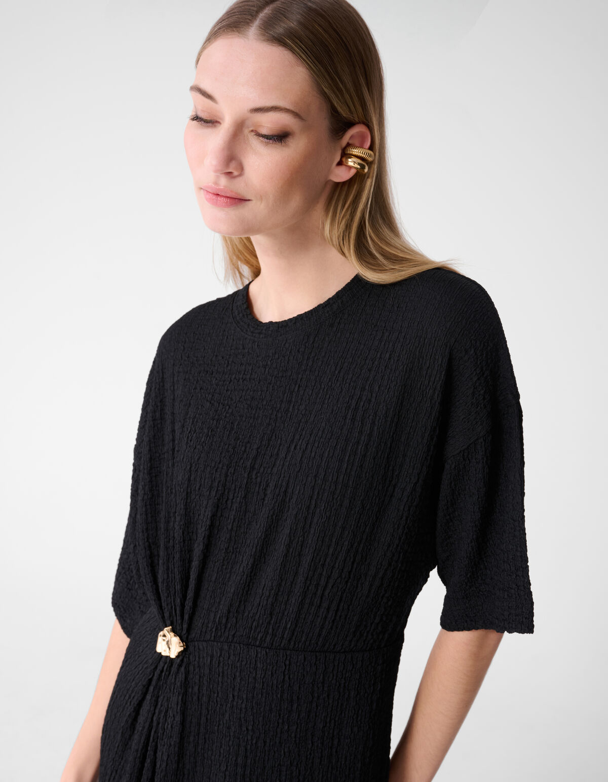 Organic Crinkle Maxi Jurk Zwart