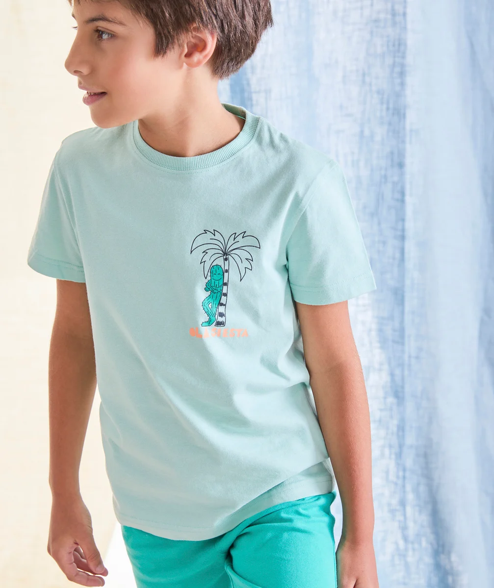 pyjama manches courtes garçon en coton bio vert thème siesta