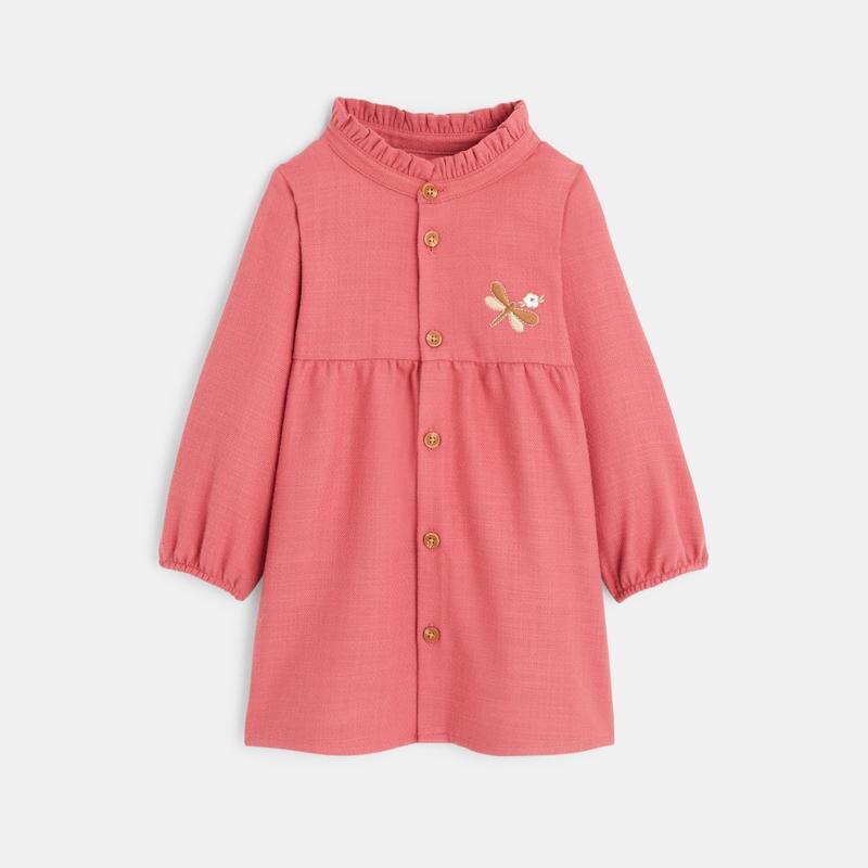Robe boutonnée manches longues rose bébé fille Rose