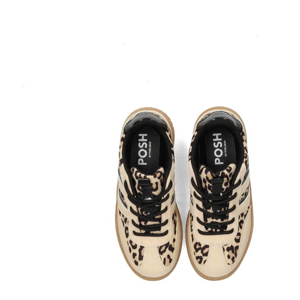 POSH by Poelman Nalasneakers met panterprint beige/zwart