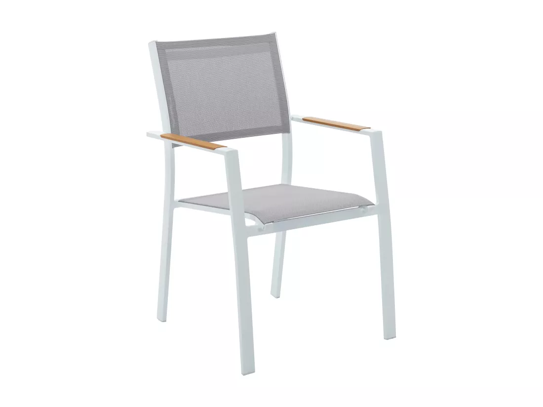 Salle à manger de jardin en aluminium et polywood : une table extensible L.170/230 cm et 8 fauteuils empilables - Naturel clair et gris - MACILA de MYLIA
