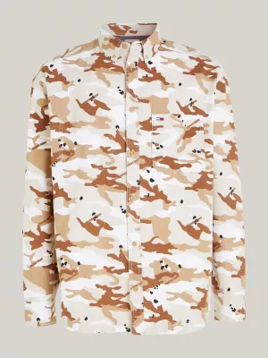 Camisa de lona oversized com estampa camuflada de floresta