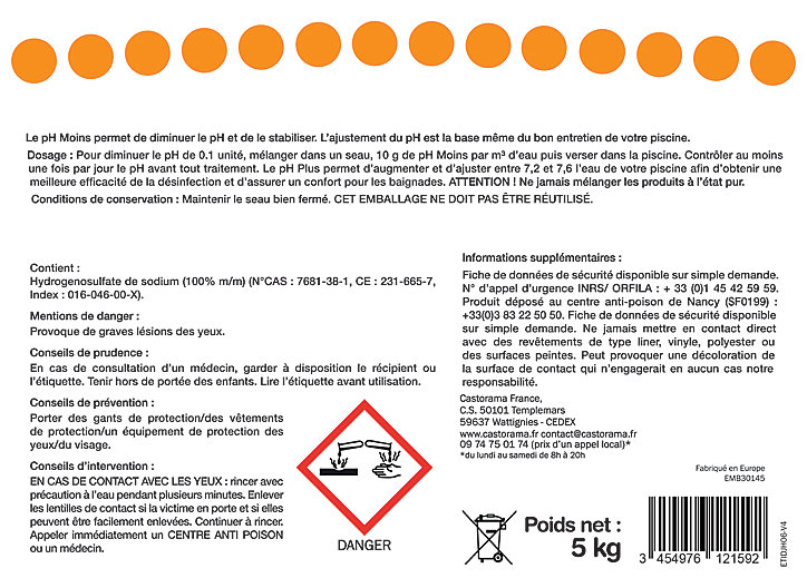 Traitement pour piscine Ph Moins 5kg