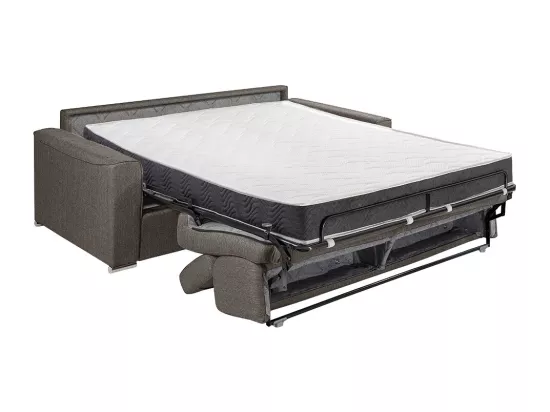 Canapé 2 places convertible express en tissu gris - couchage 120 cm - Matelas 18 cm avec mémoire de forme VIZIR
