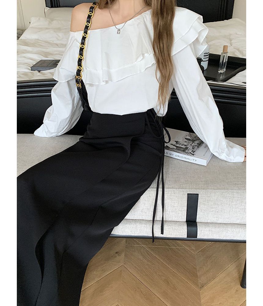 Auboi - Hoge taille effen maxi H-lijn rok