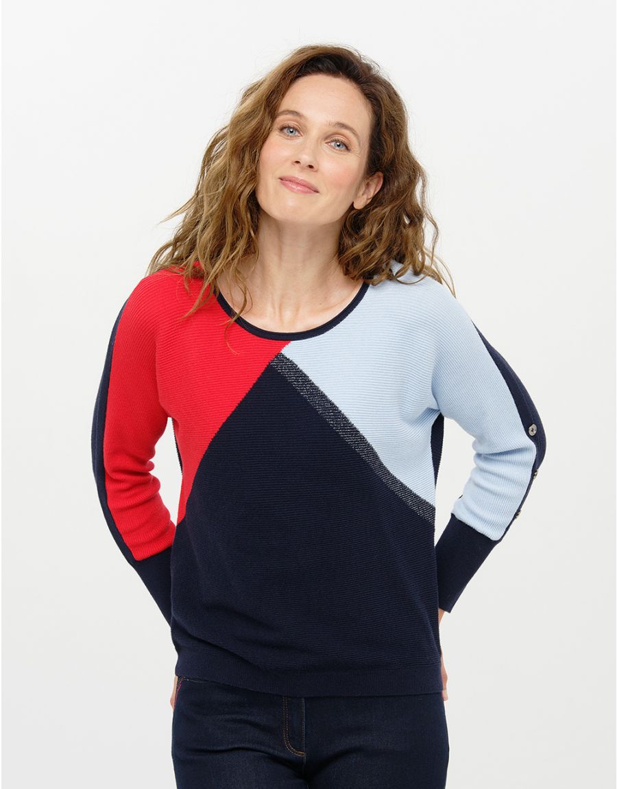 Pull tricolore ample