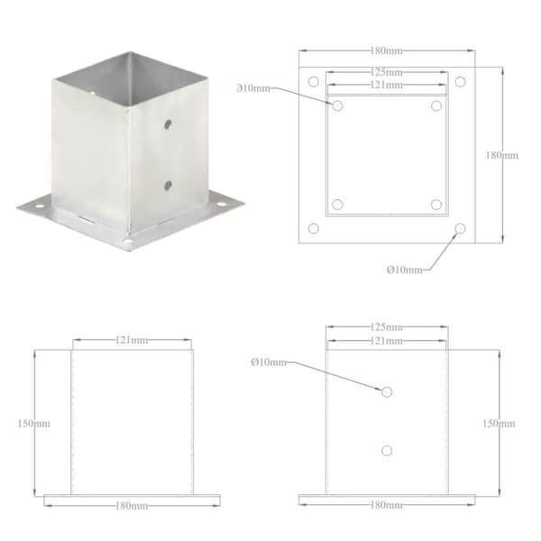 vidaXL Stolpeankere 4 stk galvanisert metall 121 mm