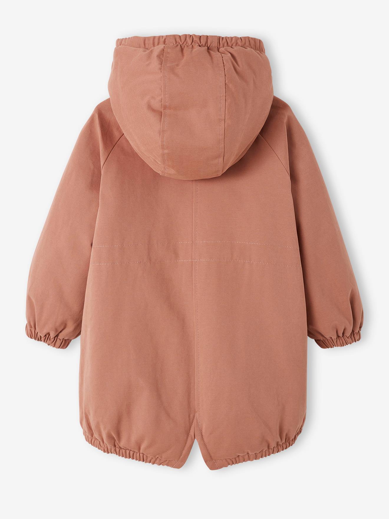 Casaco parka rosa antigo com capuz e forro de pele sintética para meninas