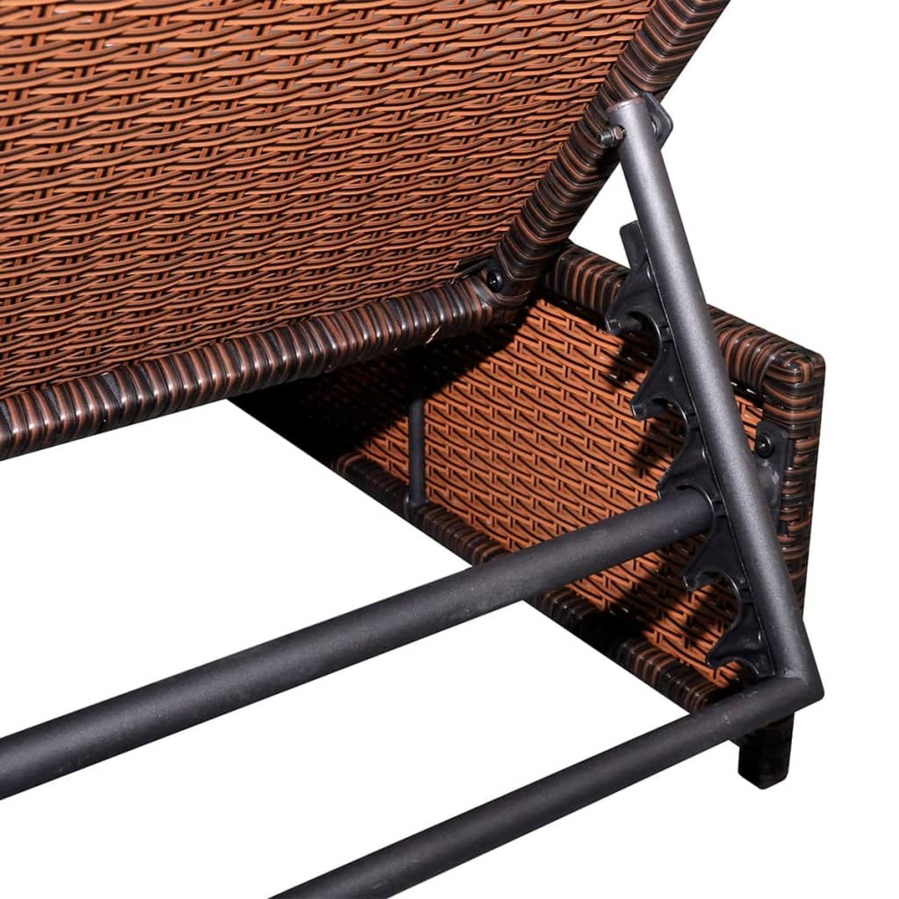 Lot de 2 transats chaise longue bain de soleil lit de jardin terrasse meuble d'extérieur avec table résine tressée marron 02_