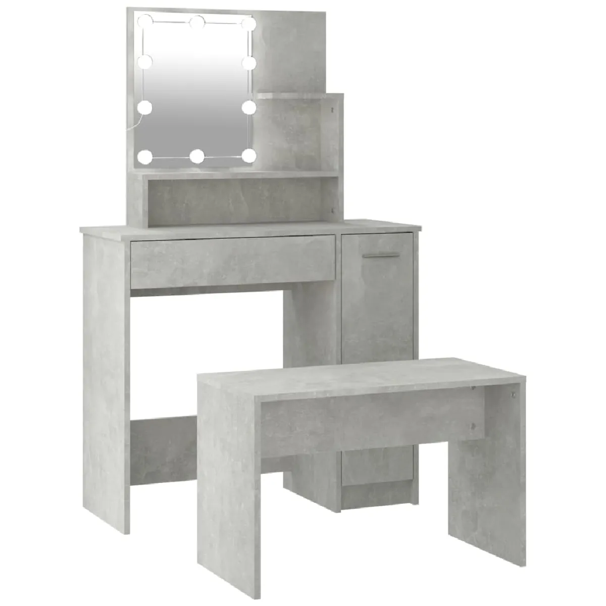 vidaXL Coiffeuse avec LED gris béton 86,5x35x136 cm