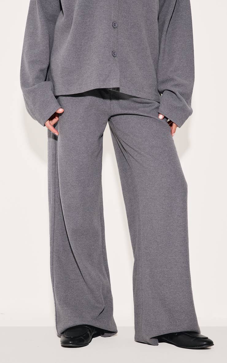Charbon Pantalon Large Slouchy En Côtes Brossées Épaisses