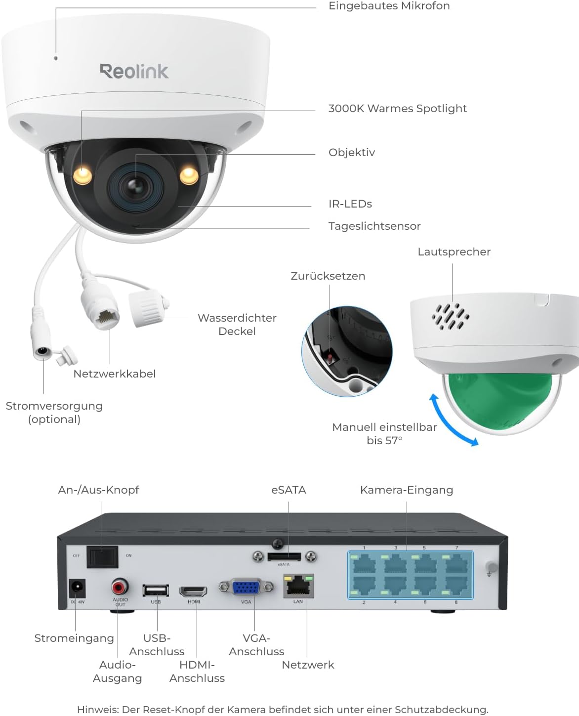 Reolink 12MP PoE Überwachungskamera Set mit 4X IK10 vandalensichere Aussenkameras, 145° Weitwinkel, Farbnachtsicht, Personen-/Fahrzeug-/Tiererkennung, 2-Wege-Audio, 8CH NVR mit 2TB HDD, RLK8-1200V4