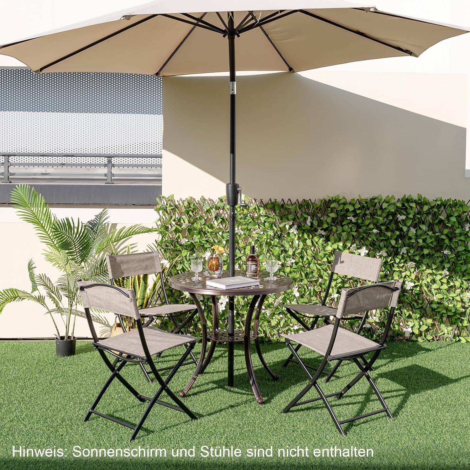 COSTWAY Gartentisch mit Schirmloch und unterer Ablage, runder Balkontisch aus Aluminiumguss, wetterfester Terrassentisch für Garten, Balkon, Terrasse, 79 x 79 x 71 cm
