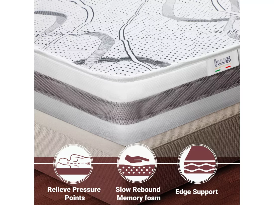 Matelas Double King-Size 180x200 à mémoire de forme | Memory Foam | Hauteur 27 cm | Made in Italy