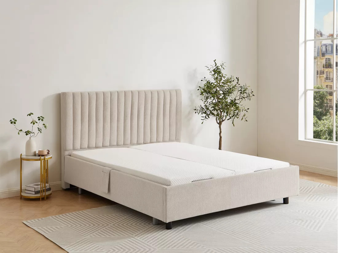 Sommier électrique de relaxation déco 2x48 plots - 2 x 70 x 190 cm - Tissu - Beige - NALU de YSMÉE