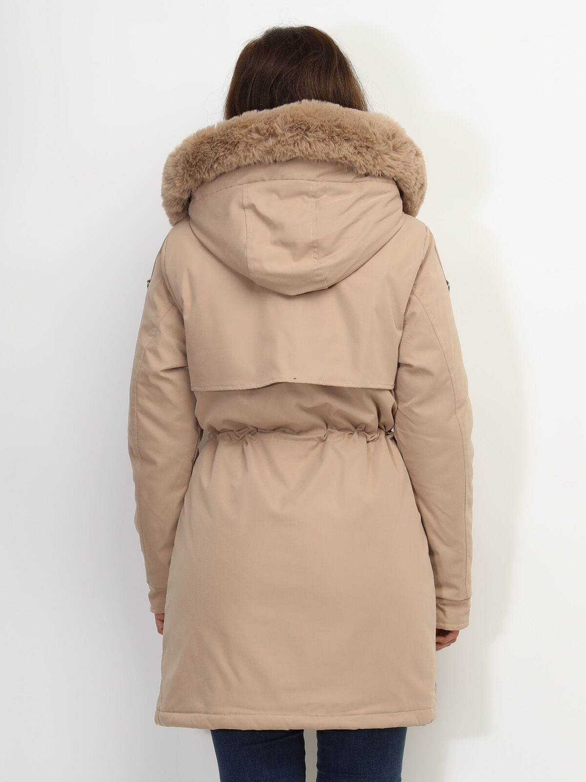 Manteau parka avec détails fausse fourrure- Beige
