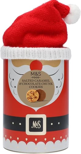 Marks & Spencer Salted Caramel & Chocolate Chunk Cookies Santa Tin