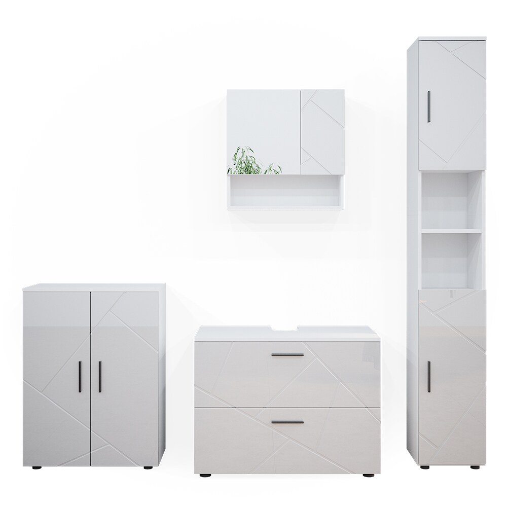 Vicco Badmöbelset Unterschrank Spiegel Badschrank Hochschrank Irma Weiß Hochglanz Badmöbel