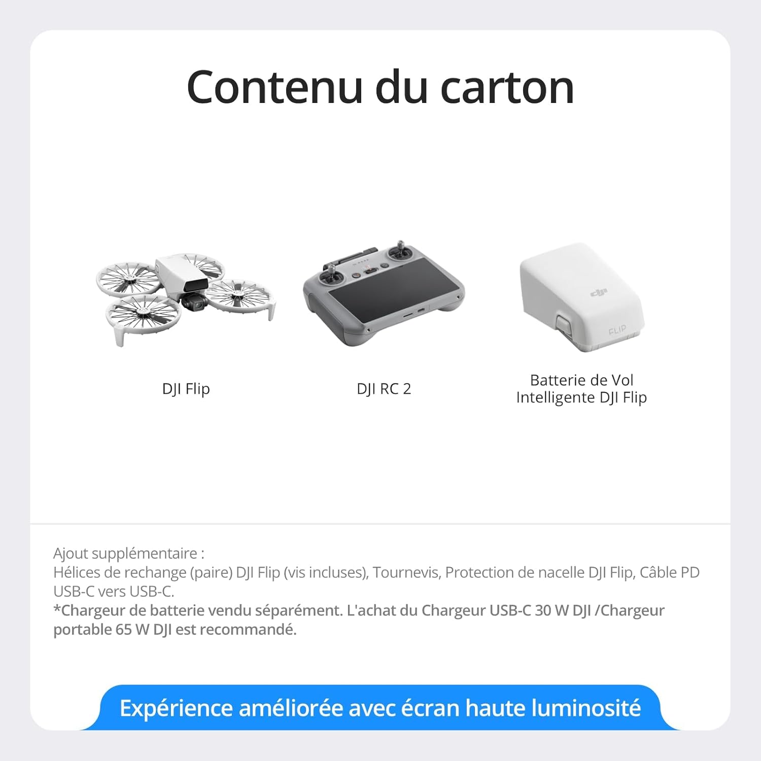 DJI Flip (radiocommande RC 2 avec écran), Drone Caméra 4K UHD Follow Me pour Adultes, < 249 g, Nacelle à 3 Axes, Transmission vidéo sur 13 km, Décollage palmaire, Temps de vol de 31 Min