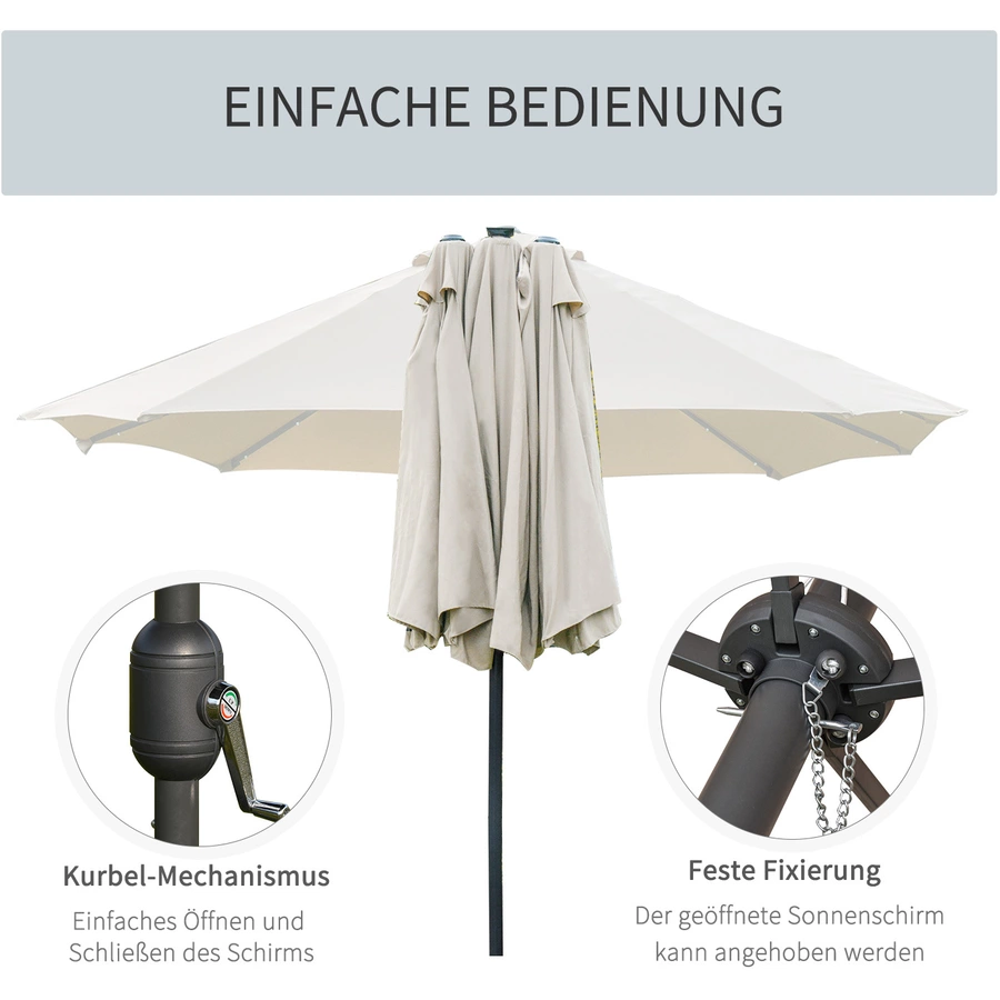Outsunny Sonnenschirm Mit Solar-LED-Leuchte cremeweiß