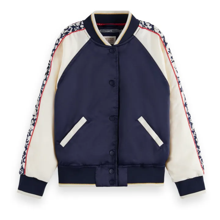 Scotch & Soda Veste Teddy Fleurs | Bleu nuit