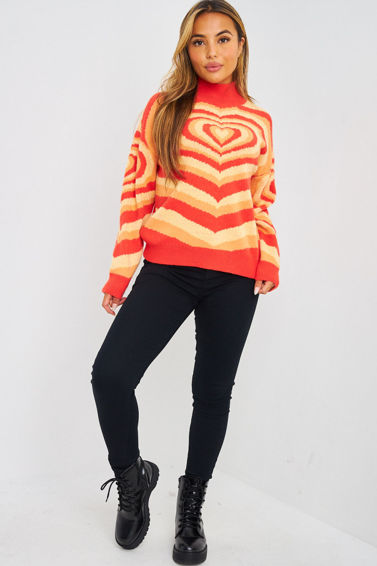 Pull orange col montant imprimé marbré