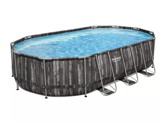 Piscine tubulaire Power Steel décor bois ovale 6,10 x 3,66 x 1,22 m - Bestway